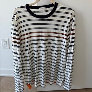 Malo Black, White, and Orange Striped Long Sleeve Tee